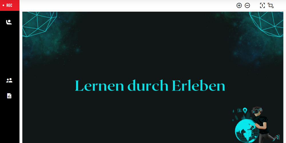 Präsentationsfolie mit den Worten Lernen durch Erleben auf schwarzem Grund