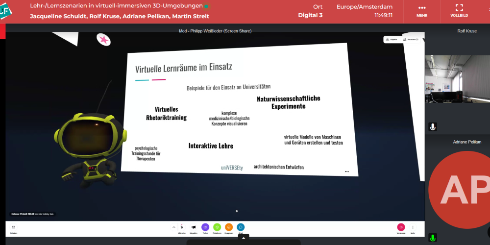 Adriane Pelikan als Avatar vor der Präsentation